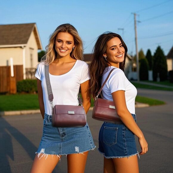 Premium Vegan Leather Shoulder Bag for Women,Detachable 2-Strap Crossbody Bag, L - Picture 2 of 9